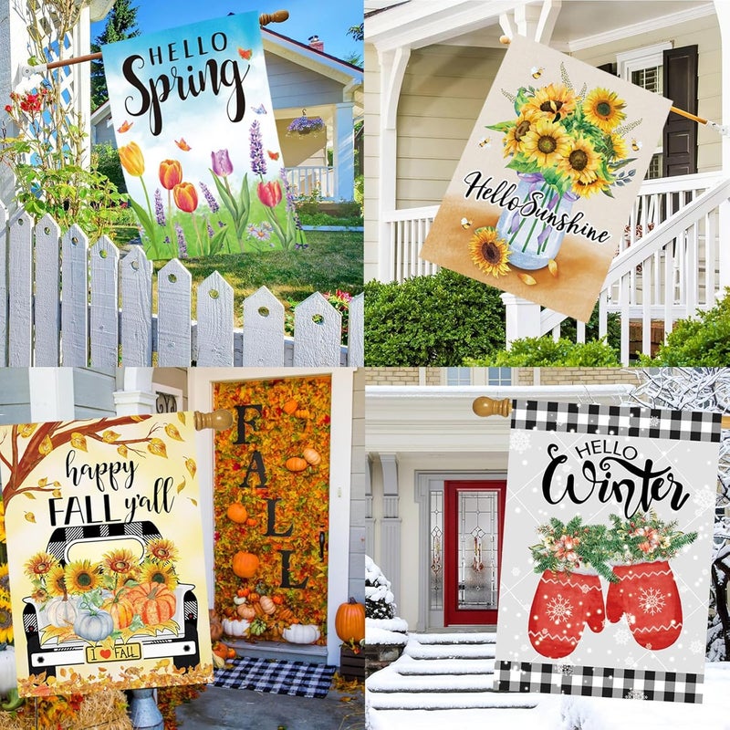 Pating Seasonal Garden Flags Set of 12 Double Sided 28 x 40 Inch Yard Flags, Large House Flags for Outside, Fall Winter Halloween Christmas Outdoor Flags, Holiday Garden Flags for All Seasons - Image 5